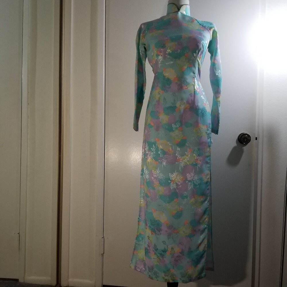 Asian style long shirt dress, homemade, size unknown